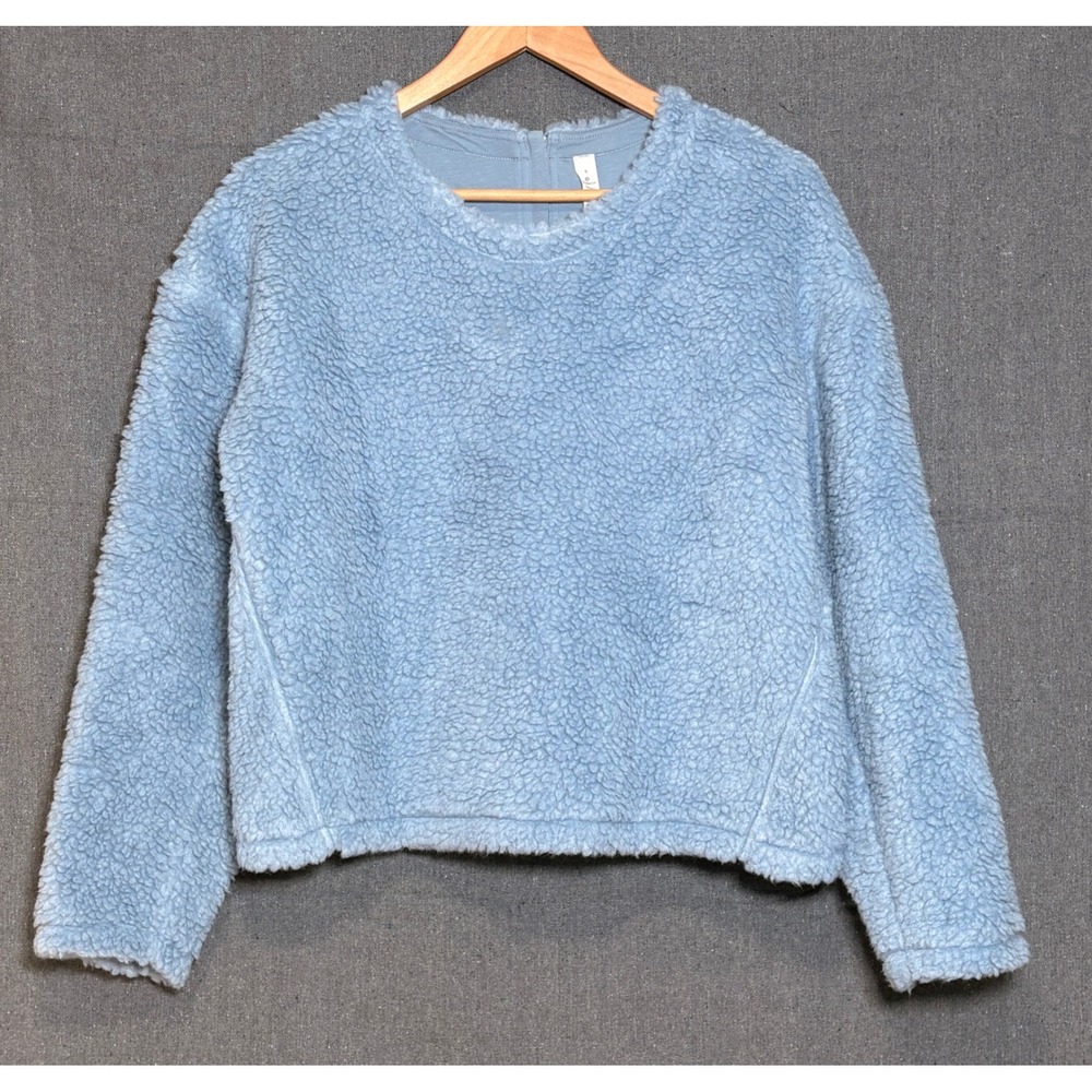 Lululemon‎ Whatever Sherpa Pullover Light Blue Wool Blend Fleece Back Zip Size 8